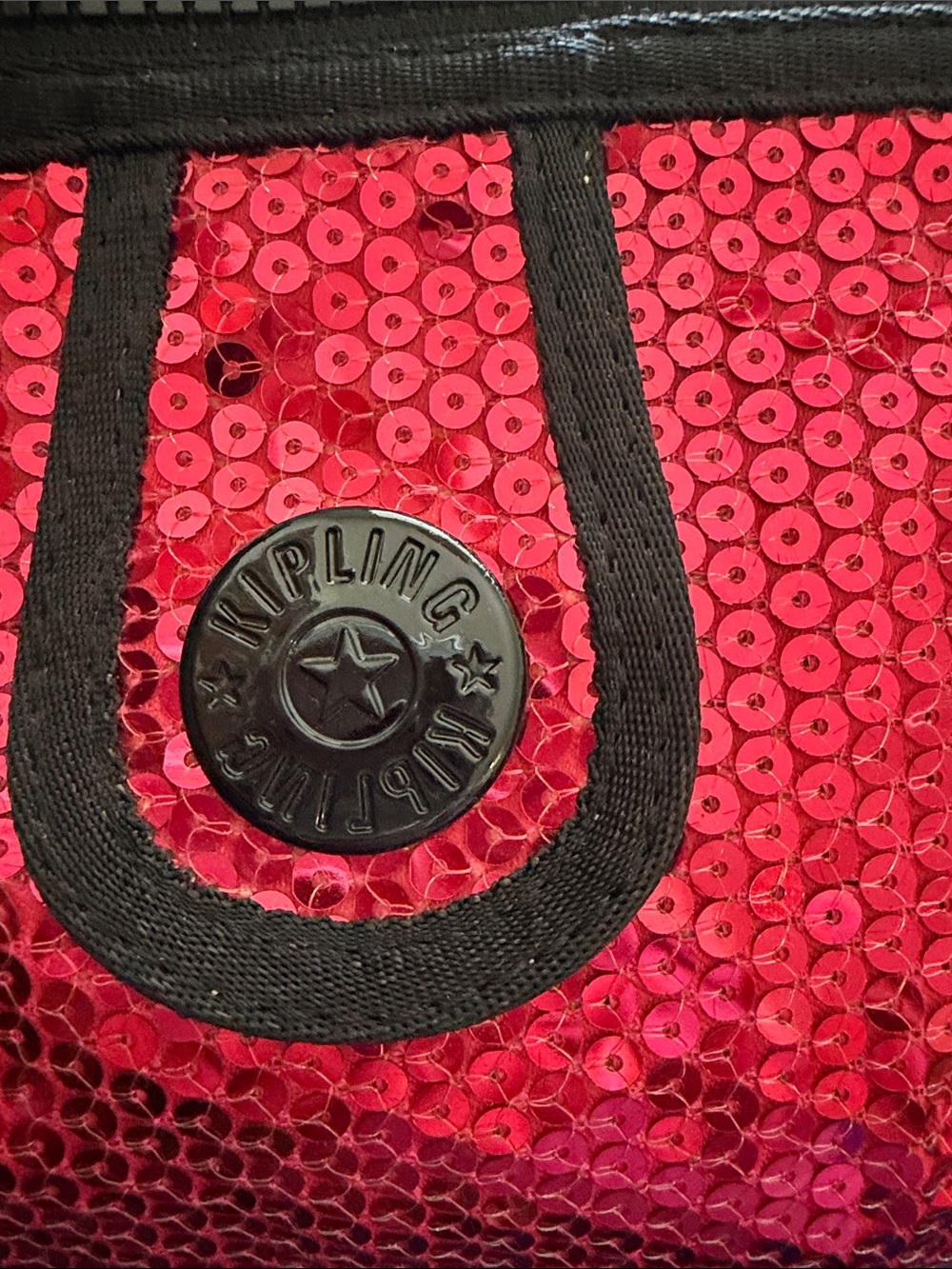 Kipling Red Sequin Crossbody Bag with Black Trim - Picture 2 of 4